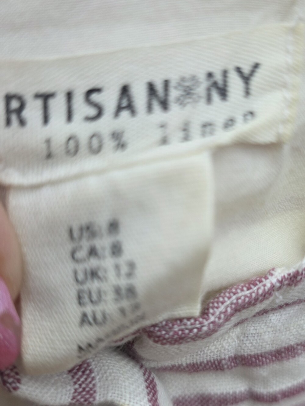 Artisan Ny Cream Pink Red  Striped Button-Front Midi Dress Linen 8 - Picture 2 of 8